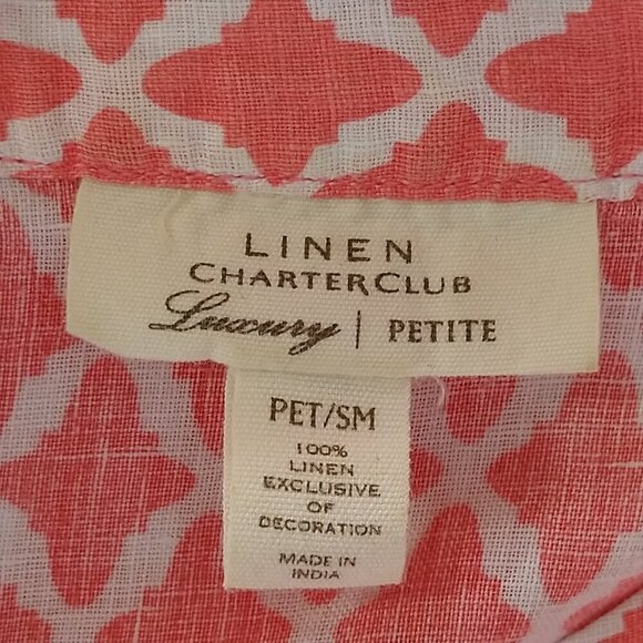 Charter Club Linen Petite Small Embroidered Boho Tunic Top Salmon Pink Beaded - Picture 4 of 4